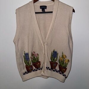 Lands' End Cream Knit Vest